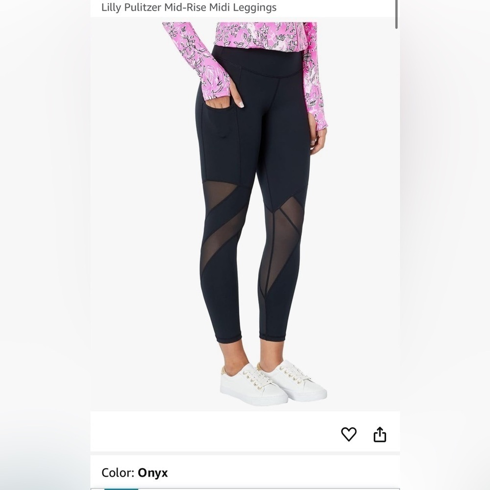 Lilly Pulitzer Black Mid-Rise Midi Luxletic Leggings with Mesh Panels- Onyx